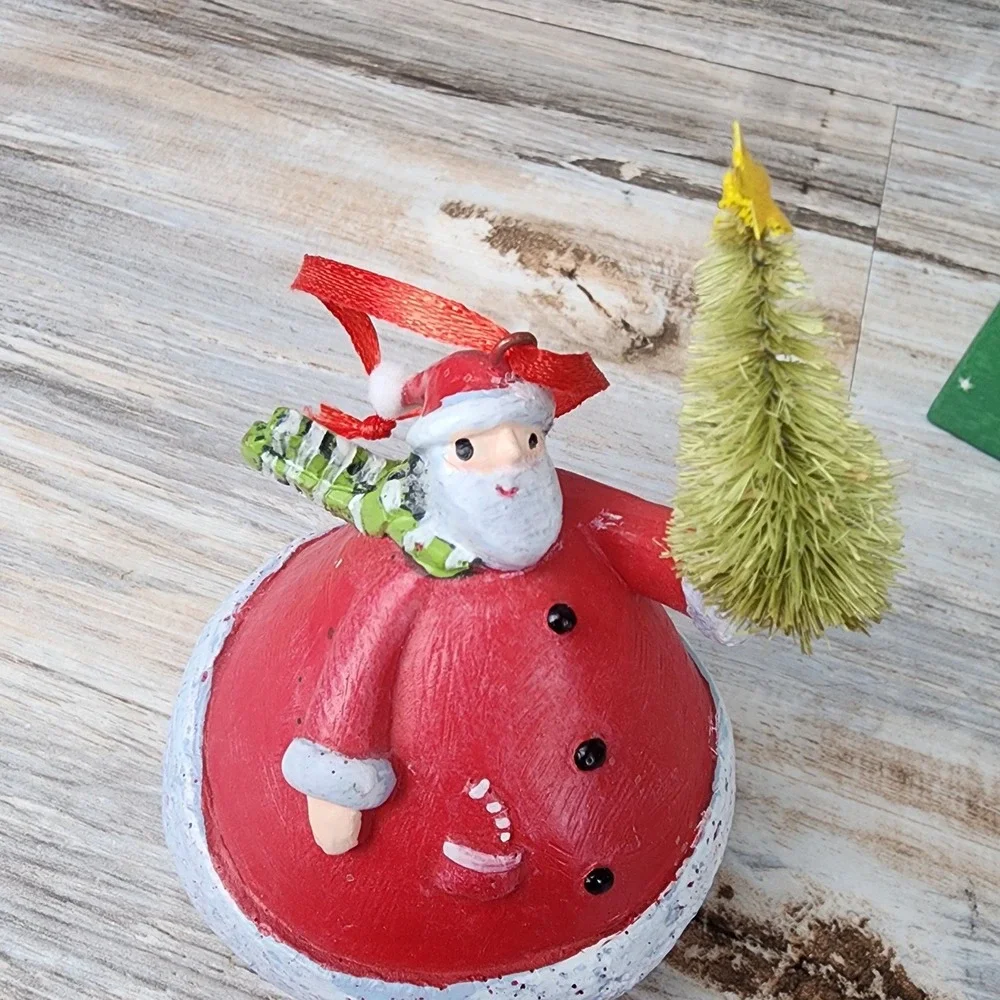 Paper Mouse Santa Ornament with Bottle Brush Tree Handmade SRG Gift Box 738599